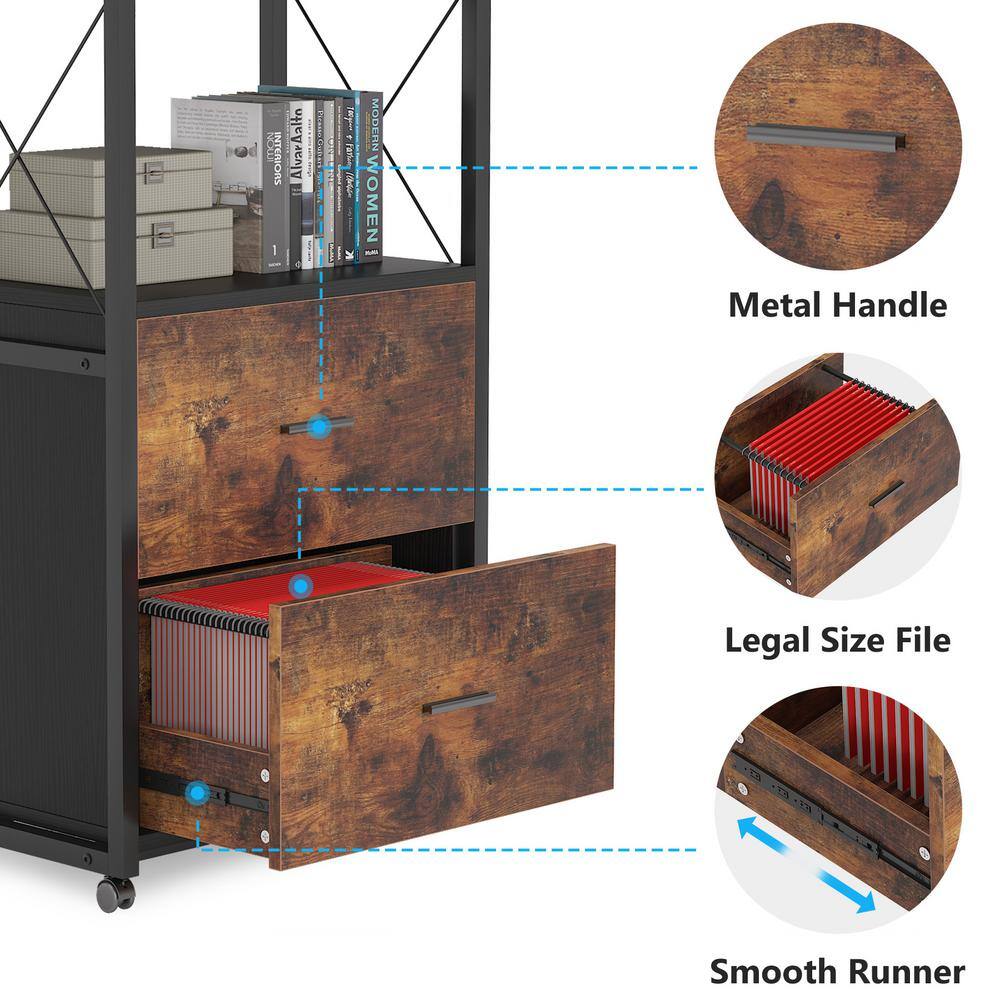 BYBLIGHT Atencio Rustic Brown Rolling File Cabinet with 2 Drawer and Open Storage for Legal Size BB-CJ188XL