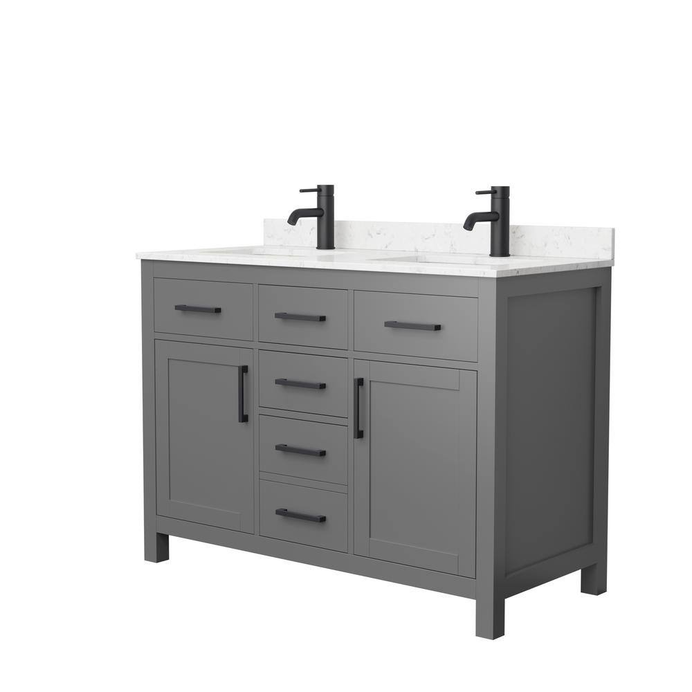 Wyndham Collection Beckett 48 in. W x 22 in. D x 35 in. H Double Sink Bathroom Vanity in Dark Gray with Carrara Cultured Marble Top WCG242448DGBCCUNSMXX