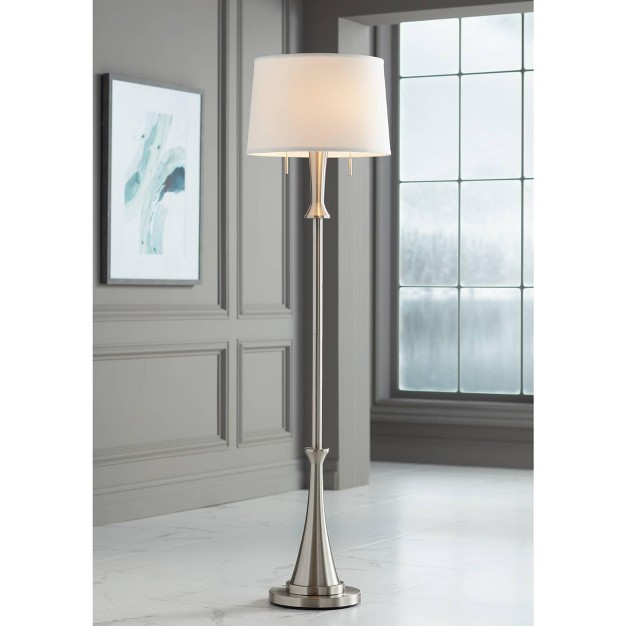 Tall Brushed Nickel Metal White Tapered Drum Shade For Living Room House Bedroom Office Family