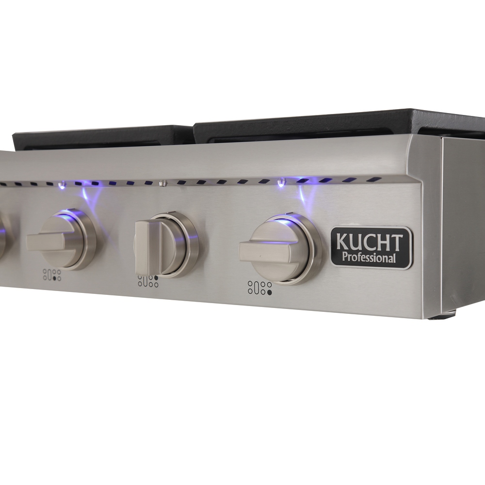 KUCHT Professional 48 in. Propane Gas Range Top with Sealed Burners and Griddle in Stainless Steel with Classic Silver Knobs