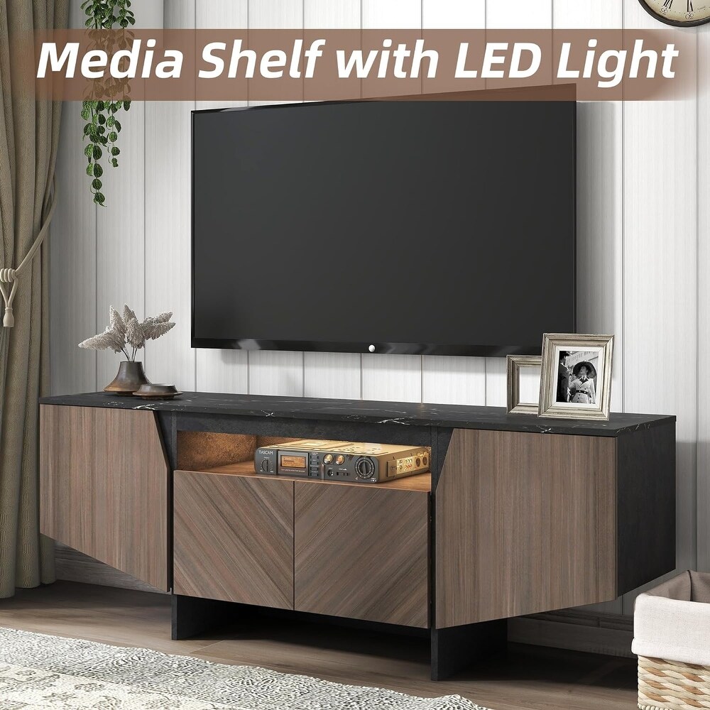 Media Console Cabinet with Led Lights for Living Room Bedroom 63 inch   M