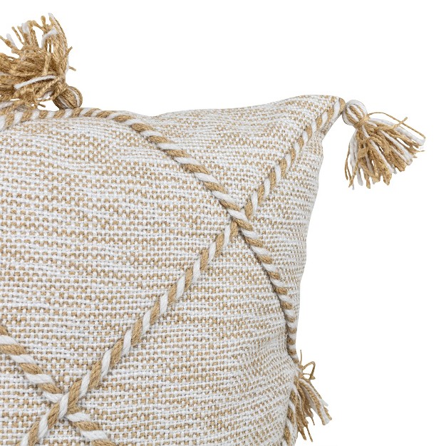 Tan With Braided Accents 18x18 Hand Woven Filled Outdoor Pillow Foreside Home amp Garden