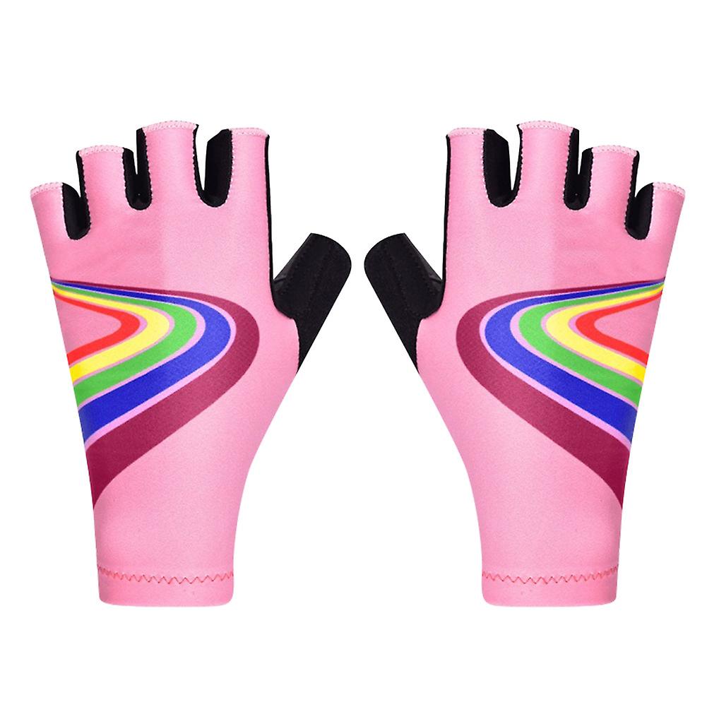 Outdoor Sport Children Bike Cycling Gloves Half Finger Silicone Pad Accessory For Kid(pink L)