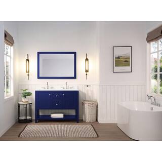 SUPREME WOOD Palisade 48 in. W x 22 in. D x 35.7 in. H Bath Vanity in Navy Blue with Quartz Vanity Top in White with White Basins 22048D-CAB-DB-SQ