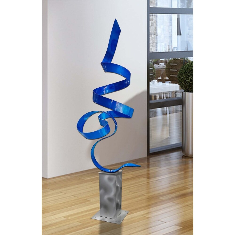 Statements2000 Large Modern Metal Sculpture Indoor Outdoor Garden Art Decor by Jon en   Blue Perfect Moment with Silver Base