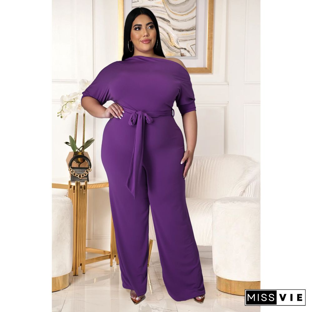 Plus Size Solid Color Short Sleeve Wide-leg Loose Jumpsuit