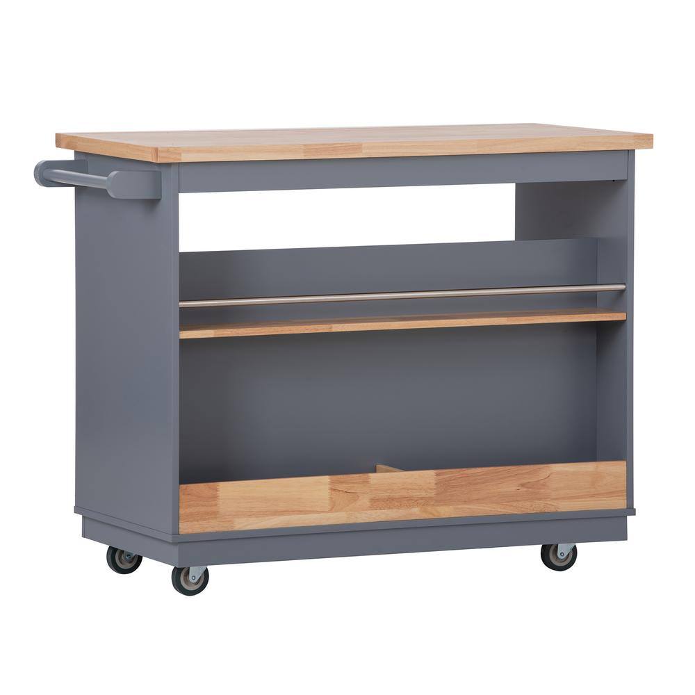 Tileon Blue Rolling Kitchen Island with Wood Top Kitchen Cart with Wheels 2-Drawers and 3 Open Shelves AYBSZHD255