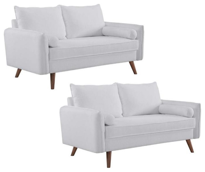 Home Square 2 Piece Contemporary Modern Polyester Loveseat Set in White   Midcentury   Living Room Furniture Sets   by Homesquare  Houzz