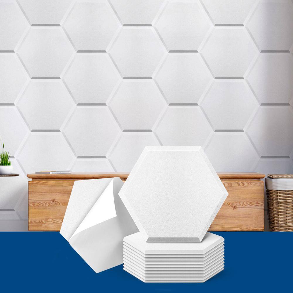 Art3dwallpanels 125 in. x 14 in. x 12 in. Peel and Stick White Hexagon Decorative Wall Paneling Soundproof Wall Panels (12 Pack) A19hd001WT12