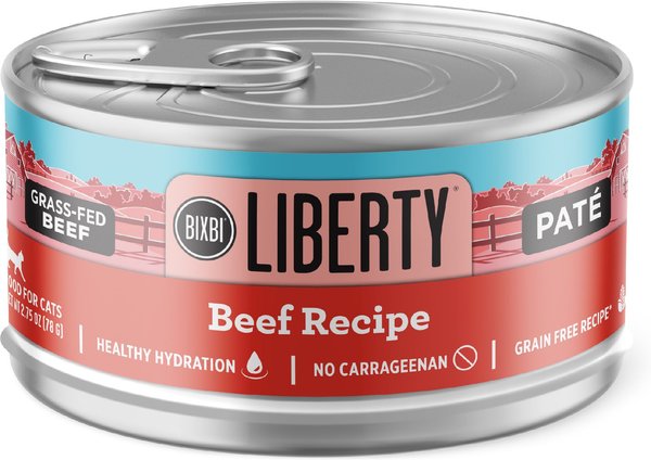 BIXBI Liberty Beef Pate Recipe Grain-Free Wet Cat Food， 2.75-oz can， case of 24