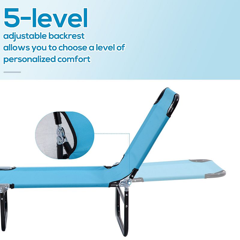 Outsunny Sun Lounger Folding Lounge Chair with Adjustable Backrest Sky Blue