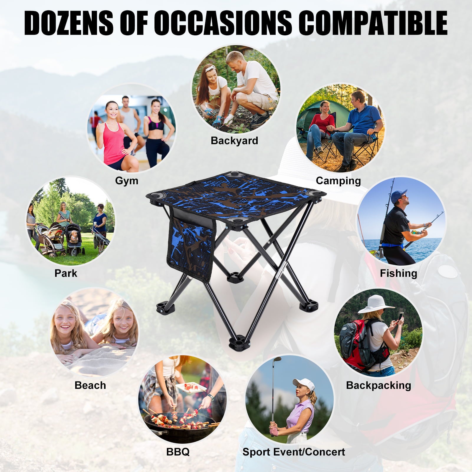 Yaoping Folding Camping Stool, Camouflage Portable Outdoor Camping Chair with Storage Bag, Lightweight Strong Bearing Capacity Chair for Adult Fishing Hiking Gardening