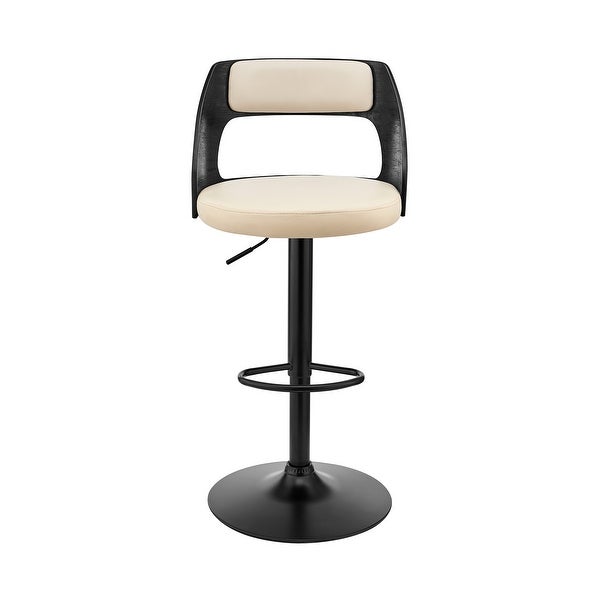 Cream Upholstered Black Base Adjustable Swivel Bar Stool - 44