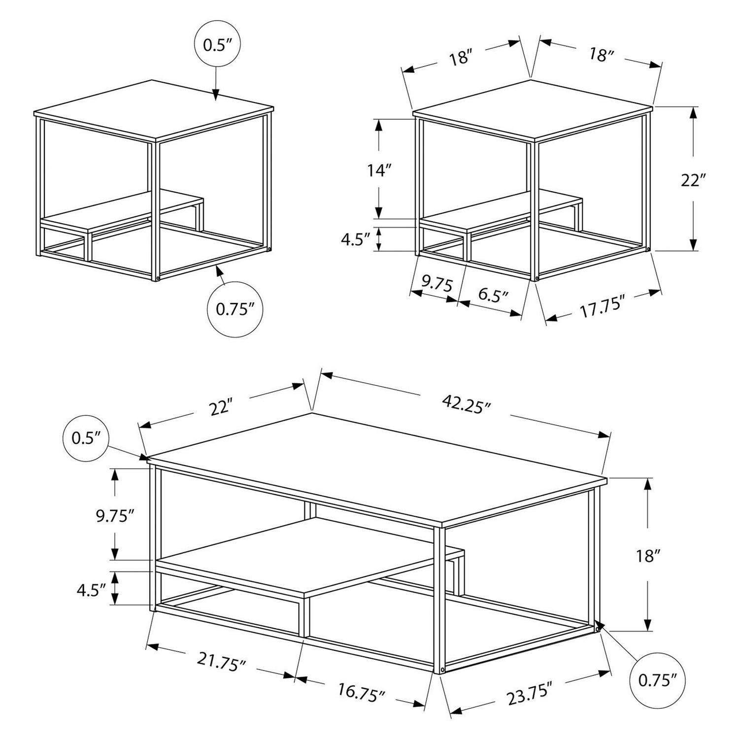 Monarch Specialties 3 Piece Occasional Table Set with Raised Bottom HalfShelf  Crowdfused