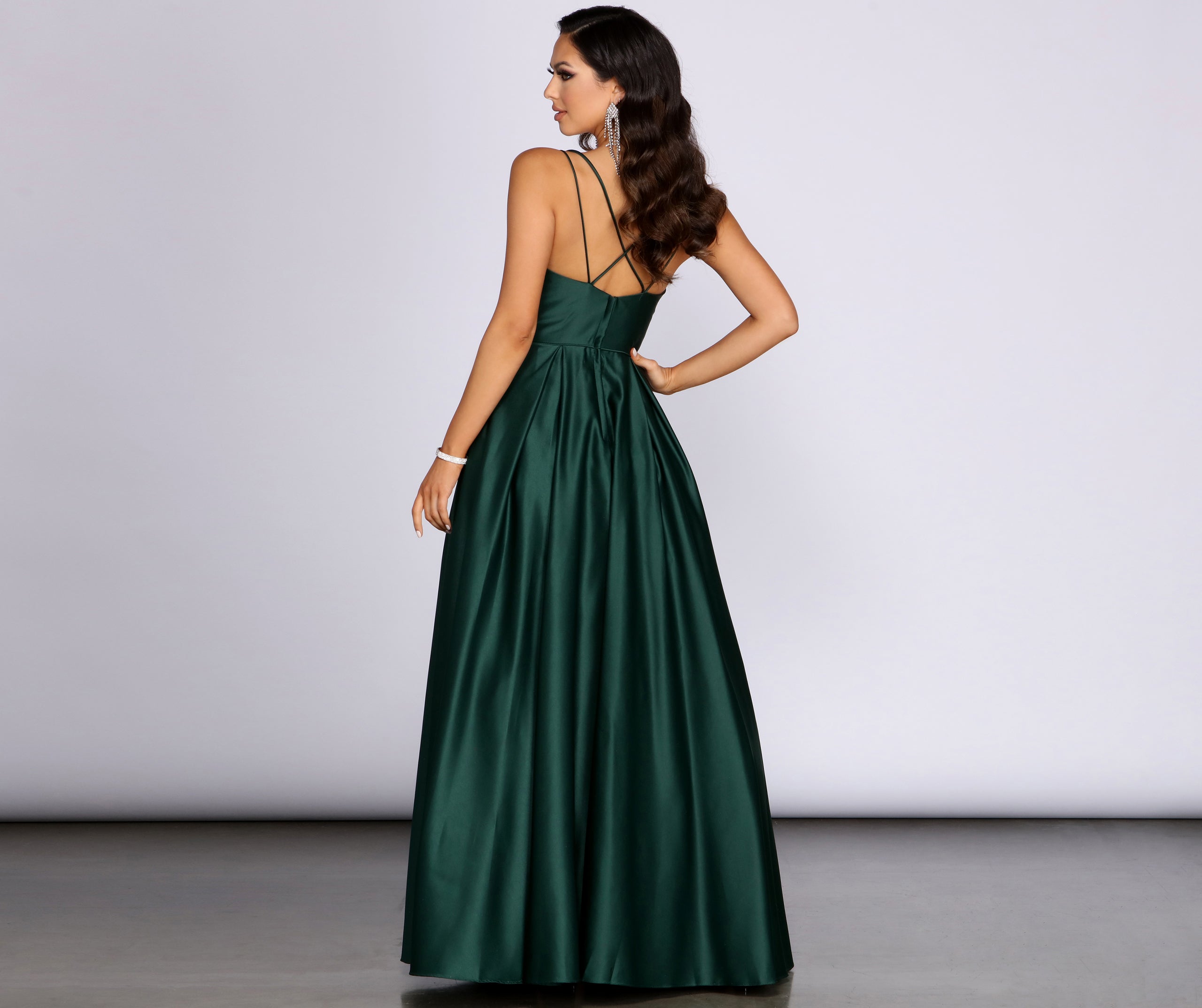 Adela Rhinestone Trim Satin Ball Gown