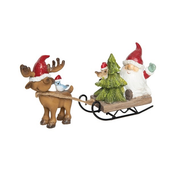 Transpac Resin 7 25 In Multicolored Christmas Droopy Hat Santa And Reindeer Sled Figurine