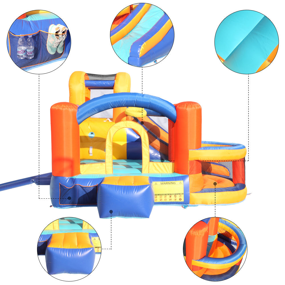 Children's inflatable bounce house, 420D thickened Oxford cloth PVC bouncy castle (trampoline slide ocean ball area ball frame with three balls) without blower - orange blue