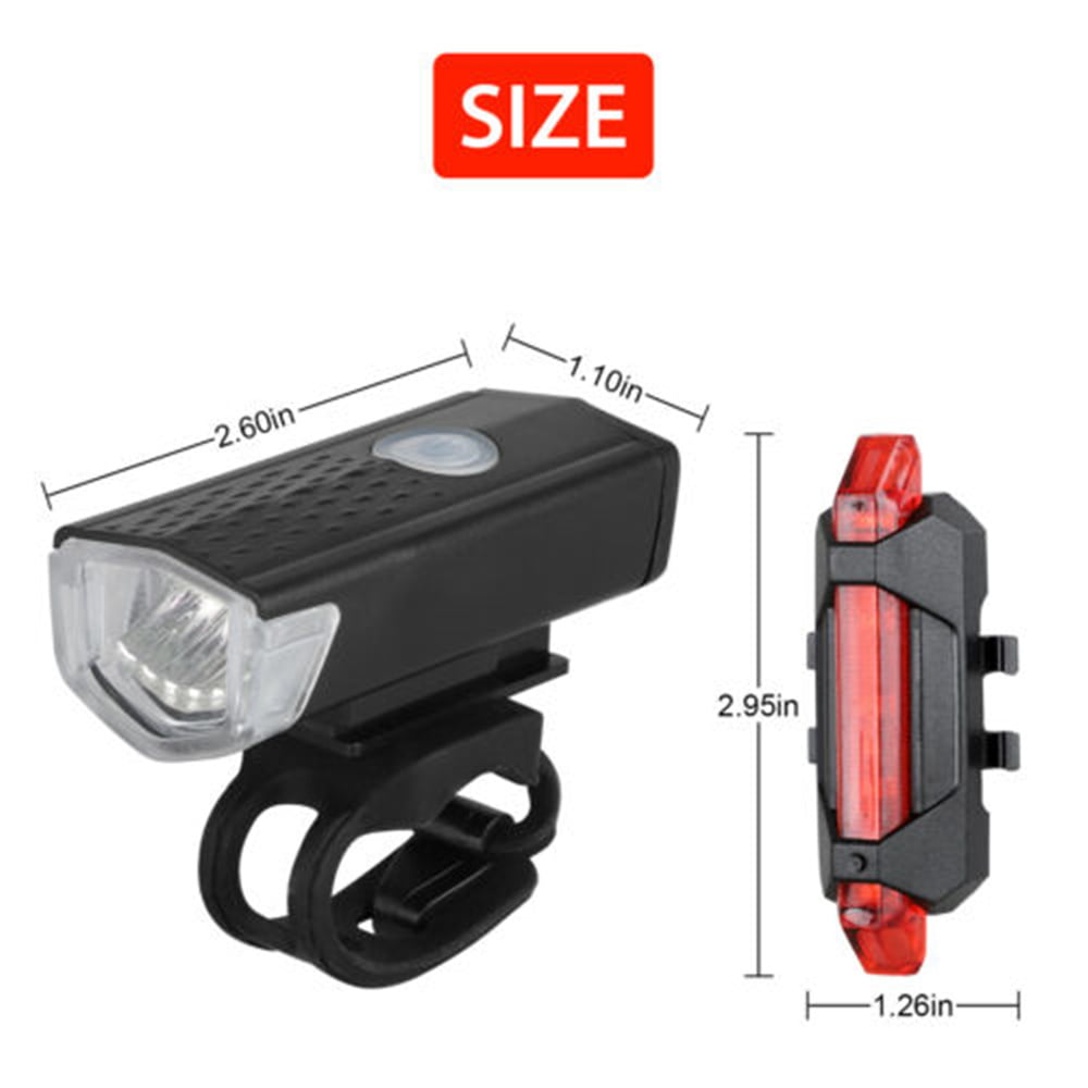 300 Lumen USB Rechargeable Bike Light， LED Bike Headlight and Taillight Set Super Bright Bicycle Light IPX5 Waterproof Powerful Safety Flashlight for Riding Hiking Camp Cycling Mountain Street Road-2pks