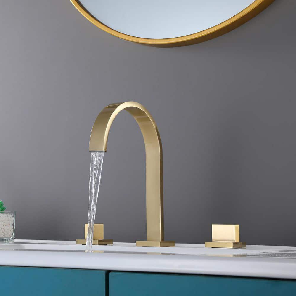 IHOMEadore 8 in Widespread Double Handles Bathroom Faucet in Brushed Gold