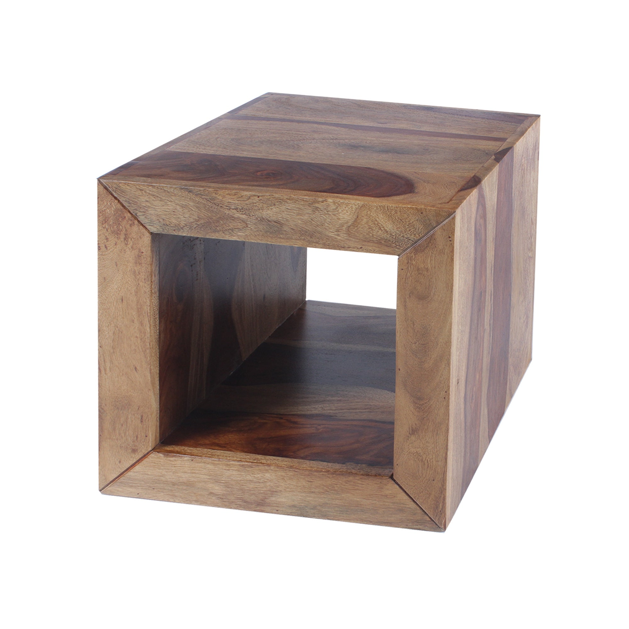 Cube Shape Rosewood Side Table With Cutout Bottom， Brown - 16 H x 16 W x 16 L Inches