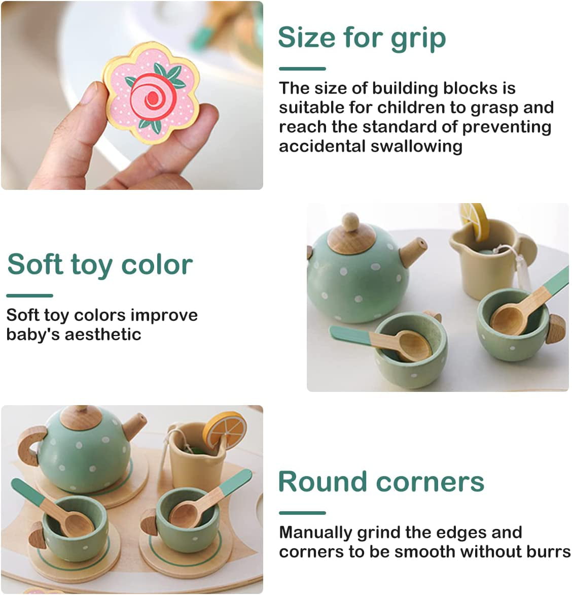 Sytle-Carry Wooden Toy Tea Set, Montessori Kitchen Toys for 3 4 5 Years Old Girls and Boys, Wooden Play Kitchen Accessories