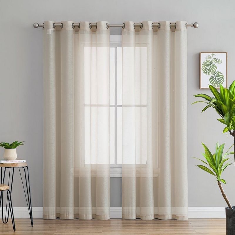 THD Basics 2 Piece Semi Sheer Voile Window Curtain Drapes Grommet Top Panels - Set of 2 panels