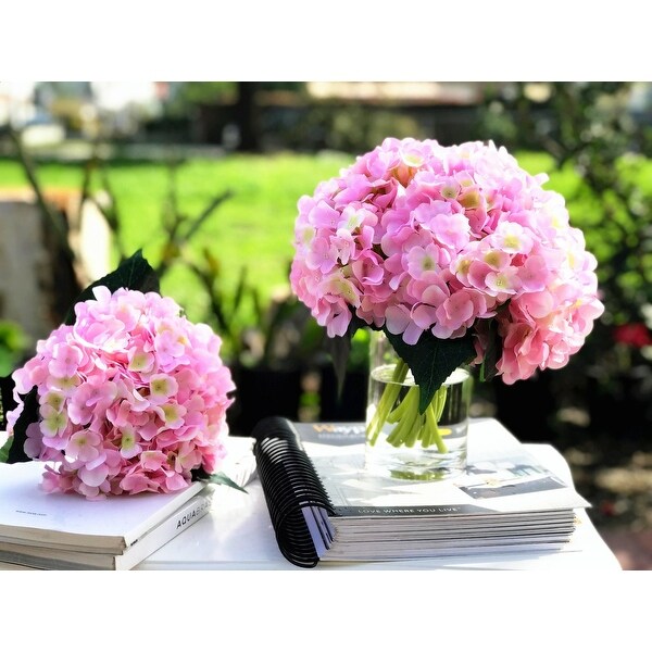 Enova Home Artificial Pink Silk Hydrangea Fake Flowers Bouquets Set of 3 for Home Garden Office Decoration