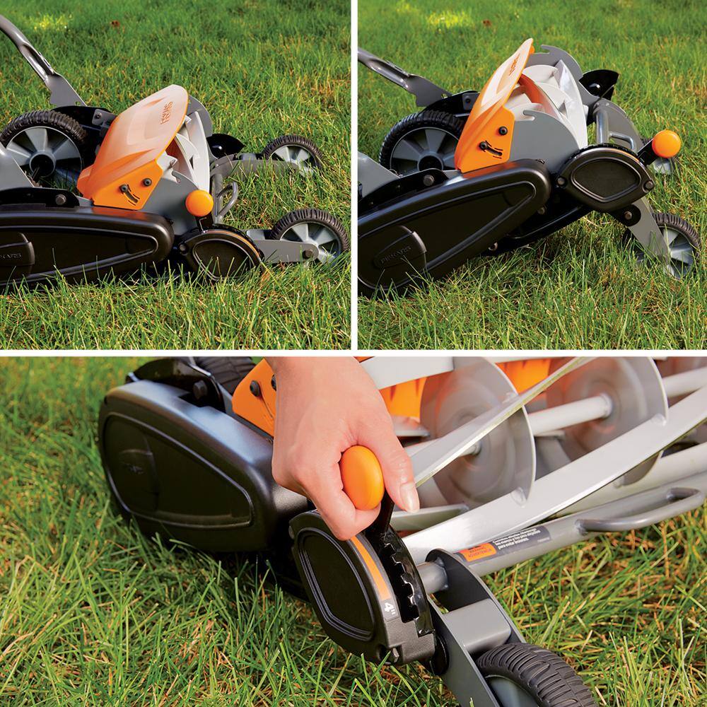 Fiskars StaySharp 18 in. Cut Manual Push Non Electric Walk Behind Reel Mower 362050-1002