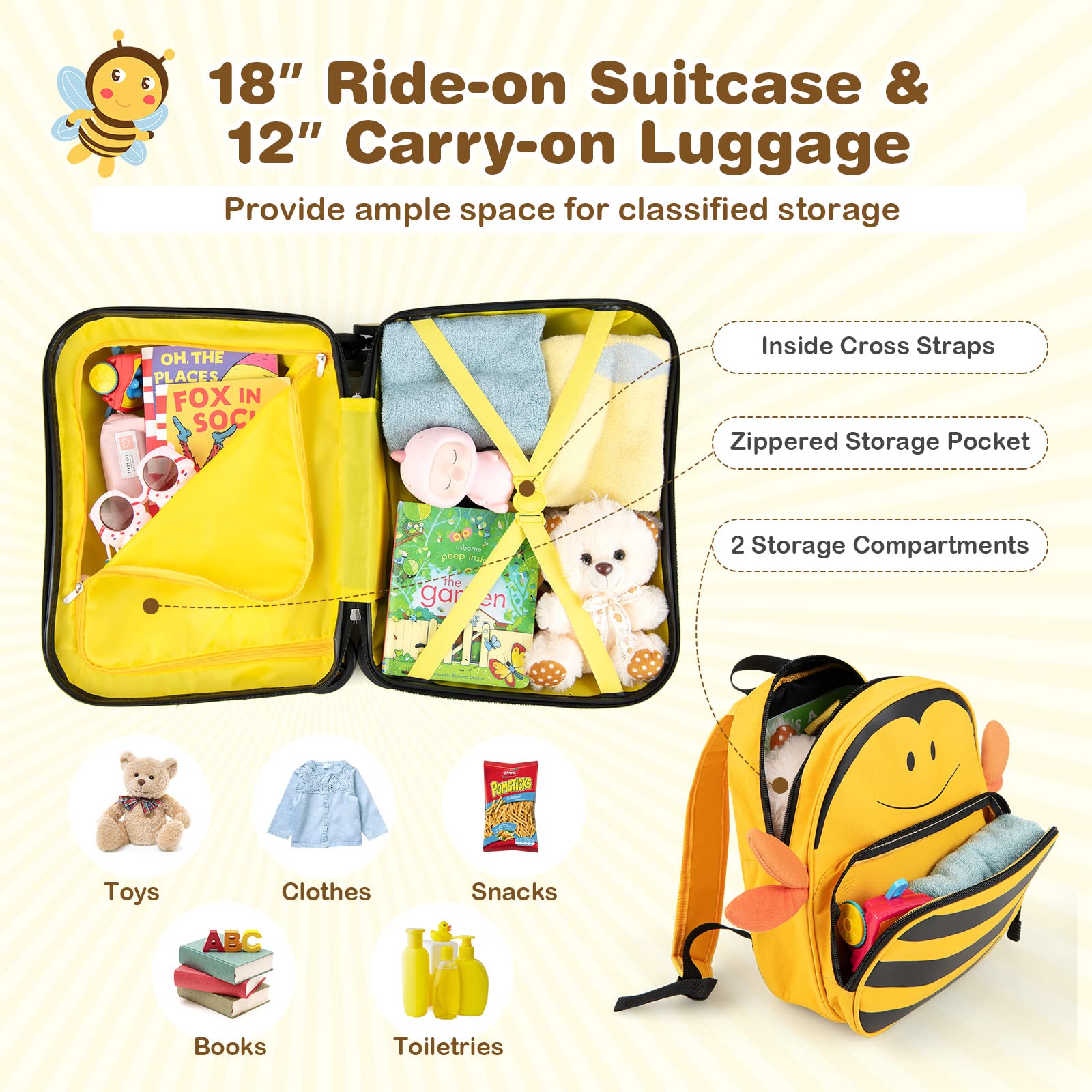 Costzon 2PC Kids Luggage Set, 3 in 1 Toddler 18