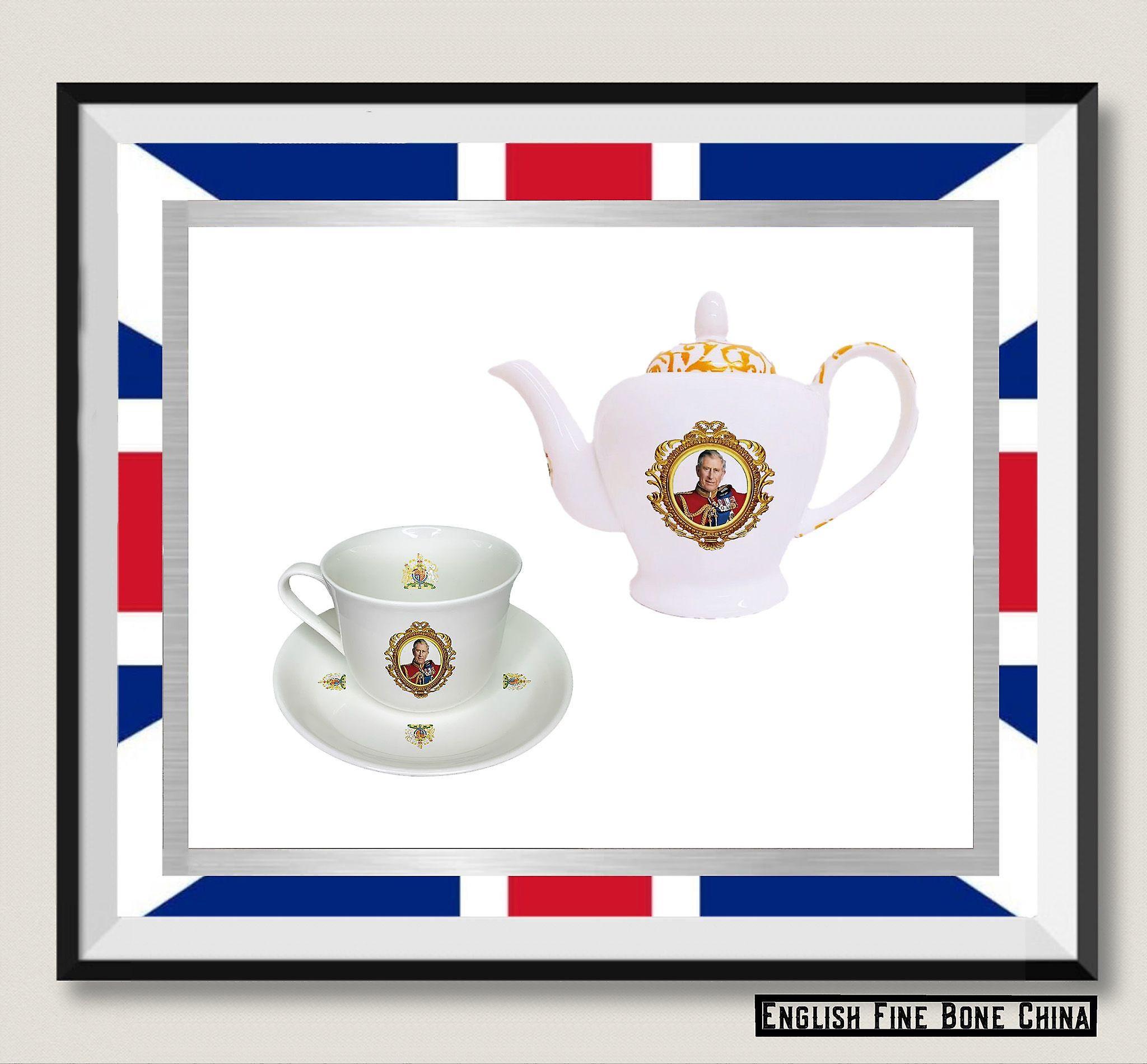 HRH King Charles III 2 x Cups， 2 x Saucers 14 FL OZ  and Teapot