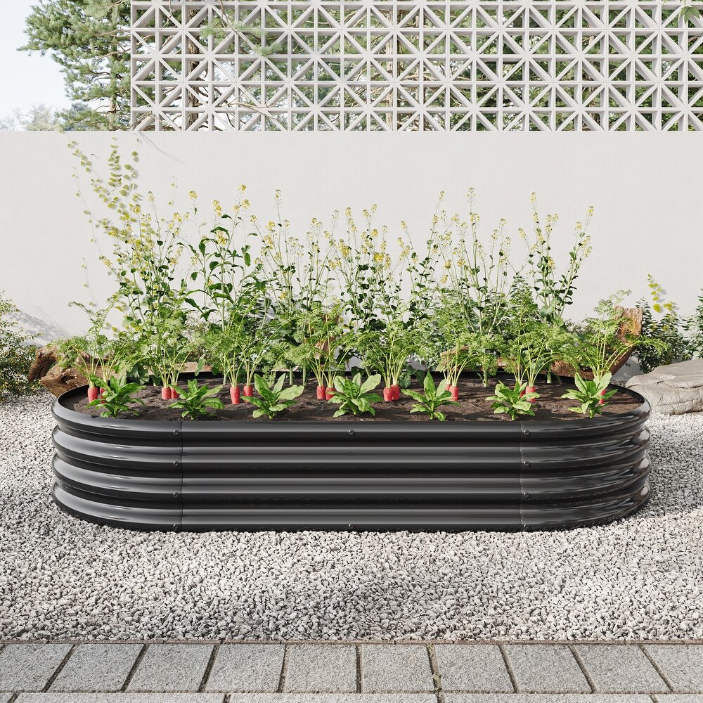 Raised Garden Bed Outdoor  Oval Large Metal Raised Planter Bed for for Plants  Vegetables  and Flowers   Black