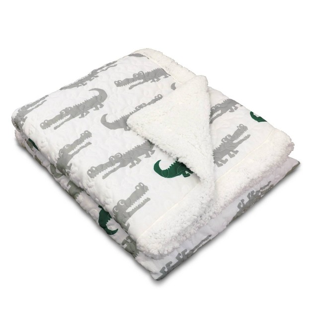 Kids x27 Alligator Faux Shearling Throw Gray amp Green Lush D cor