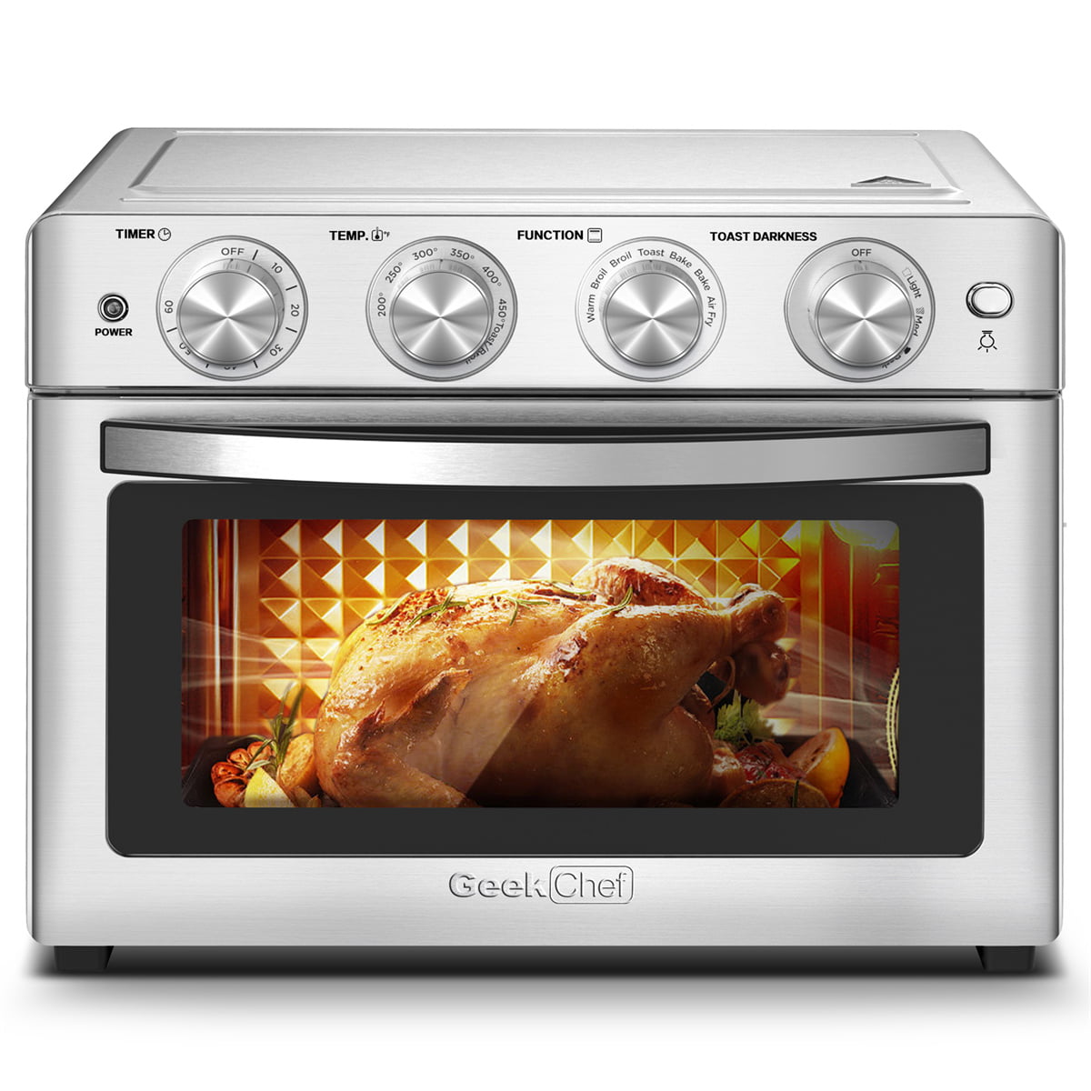 Geek Chef 26QT Air Fryer, 7-in-1 Air Fryer Oven, 6 Slice Air Fryer Toaster Oven Combo, Roast, Bake, Broil, Reheat, Fry Oil-Free, Extra Large Convection Countertop Oven, Stainless Steel, Silver