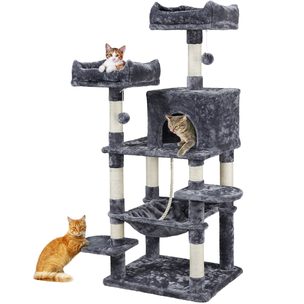 YaheeTech 59-in Cat Tree and Condo Scratching Post Tower， Dark Gray