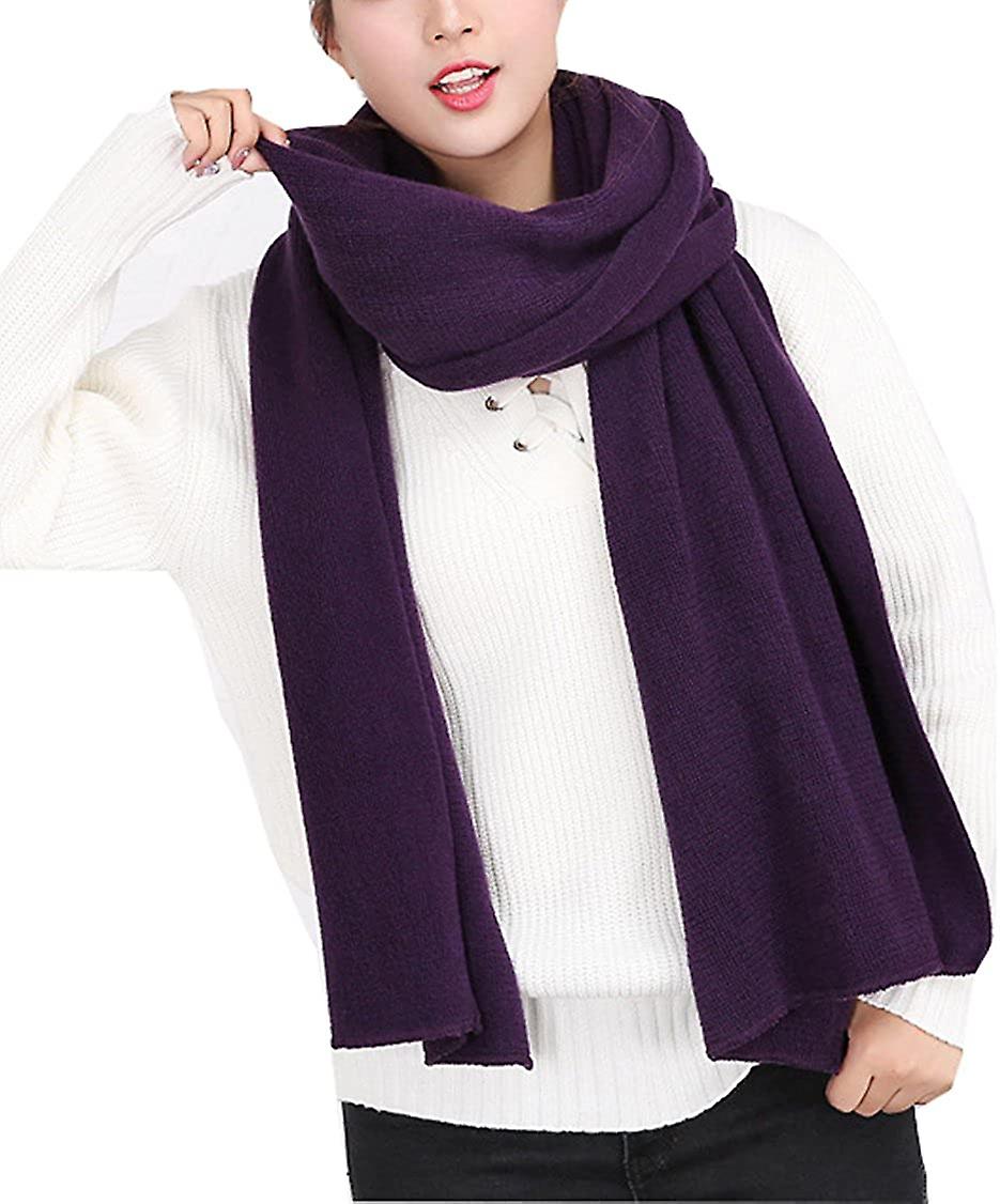 Women's Warm Long Shawl Winter Warm Large Scarf Pure Color Purple -