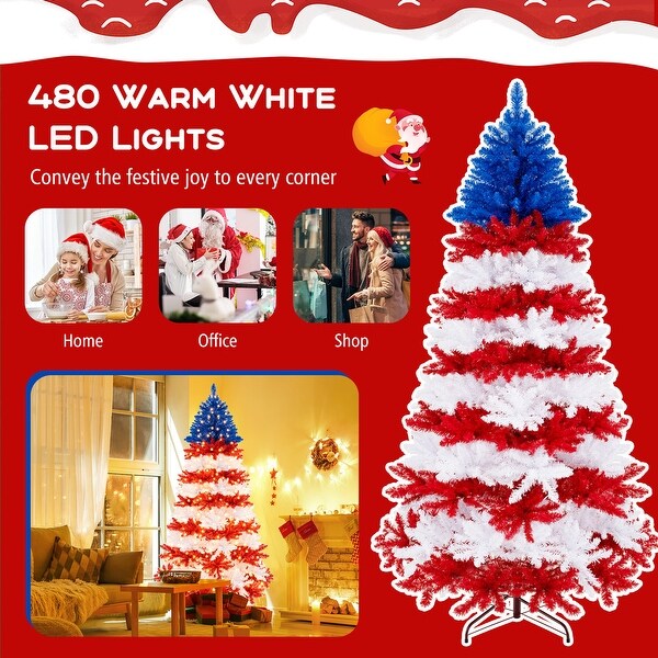 Costway 7.5 FT Patriotic PreLit Artificial Christmas Tree with 1341