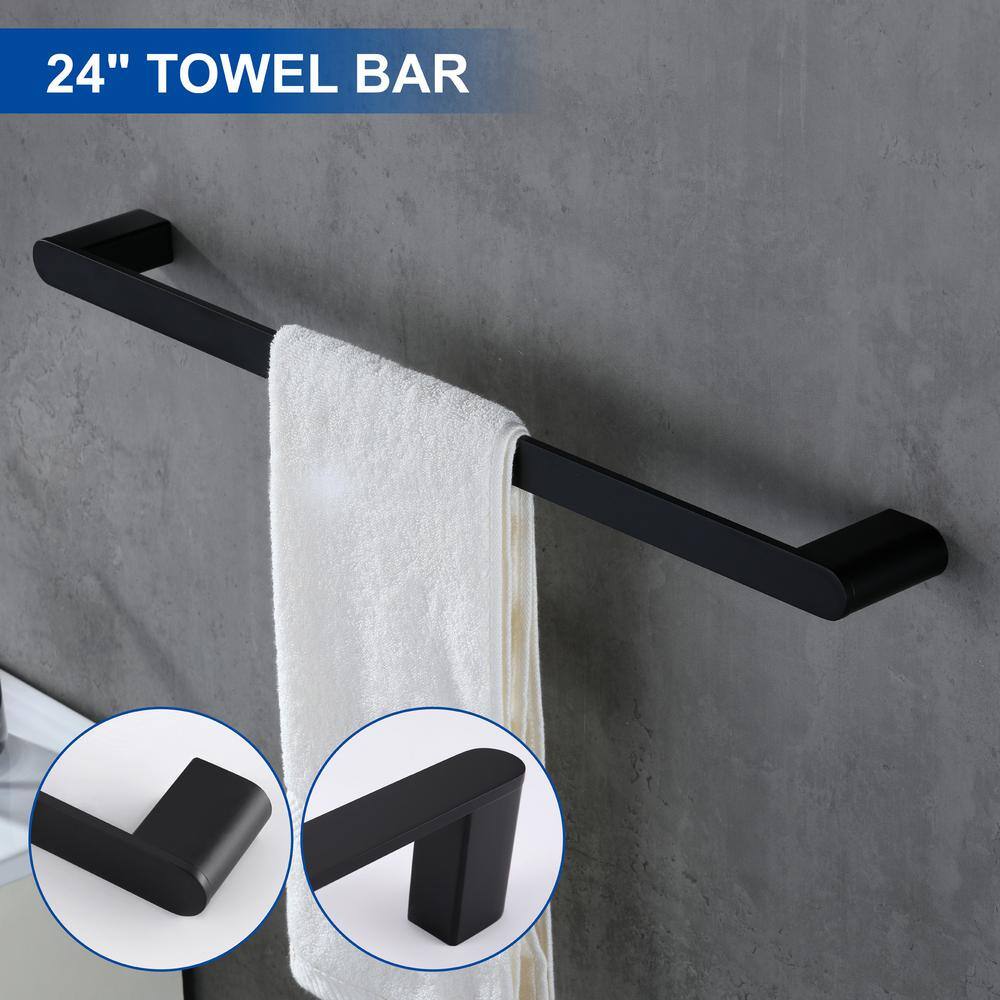 Aurora Decor AFA 4-Piece Bath Accessory Set with Towel Bar in Matte Black BASMDHD2B02B