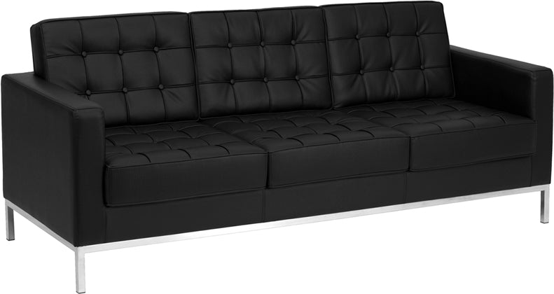 HERCULES Lacey Series Contemporary Black LeatherSoft Sofa with Stainless Steel Frame