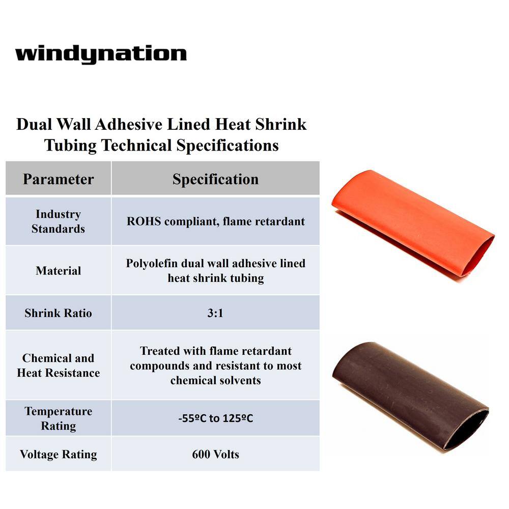 WindyNation 2-0-Gauge 516 in. Pure Copper Tin Coated Cable Lugs with Heat Shrink (25-Pack) TC-20G-56-25PC-HS