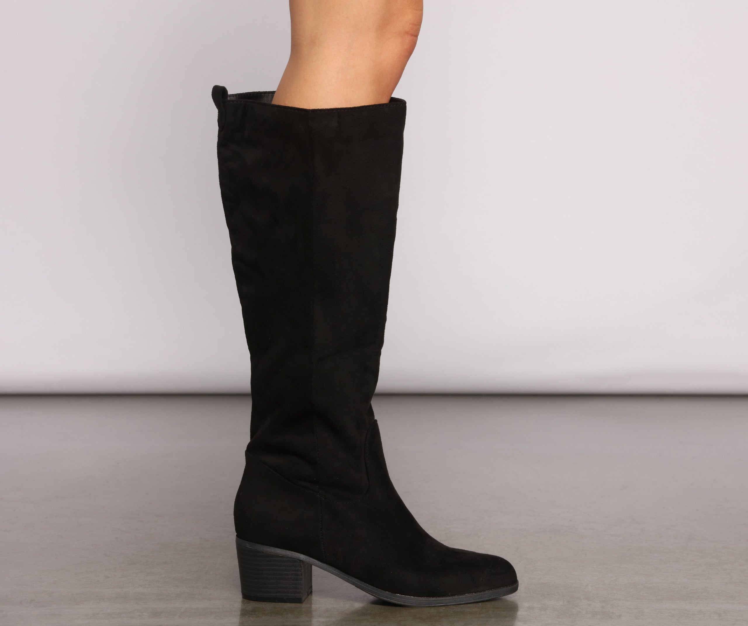 Faux Suede Below The Knee Boots