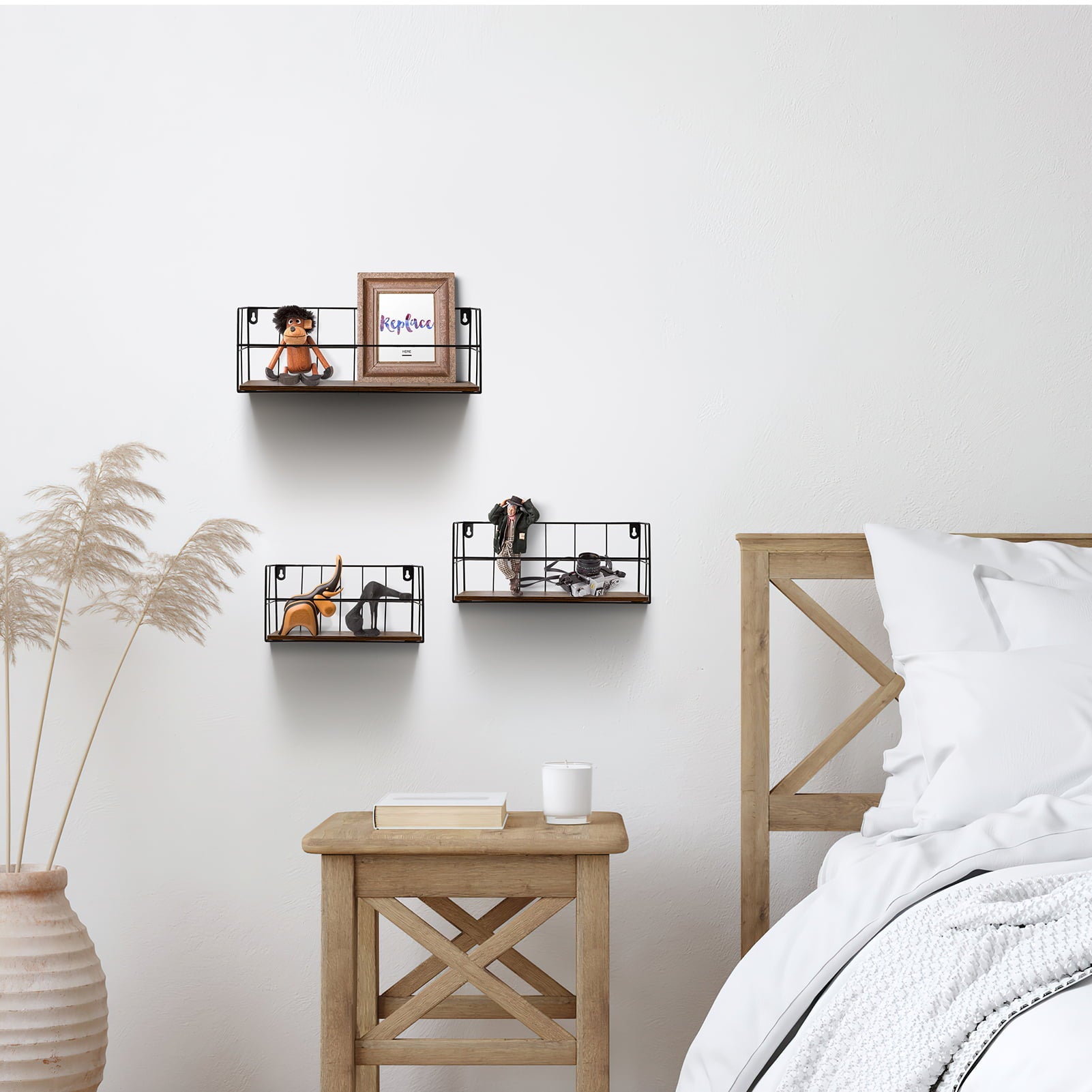 Floating Wall Shelf Set of 3,Wall Mounted Shelves for Bedroom Bathroom,Brown