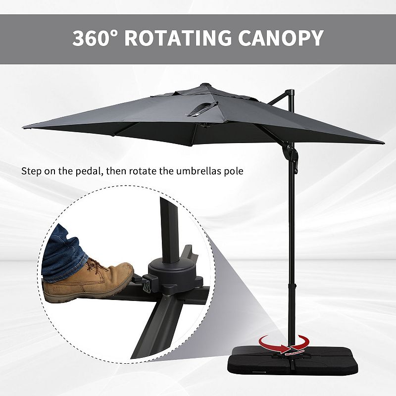 Outsunny 8x8ft Square Offset Cantilever Market Patio Umbrella w/ Cross Dark Gray