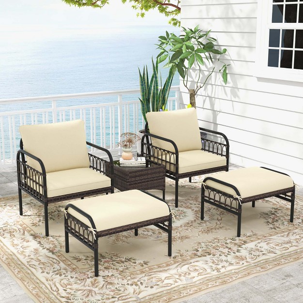 Costway 5 Pcs Patio Conversation Set Outdoor Wicker Chair Set With Ottomans amp Coffee Table