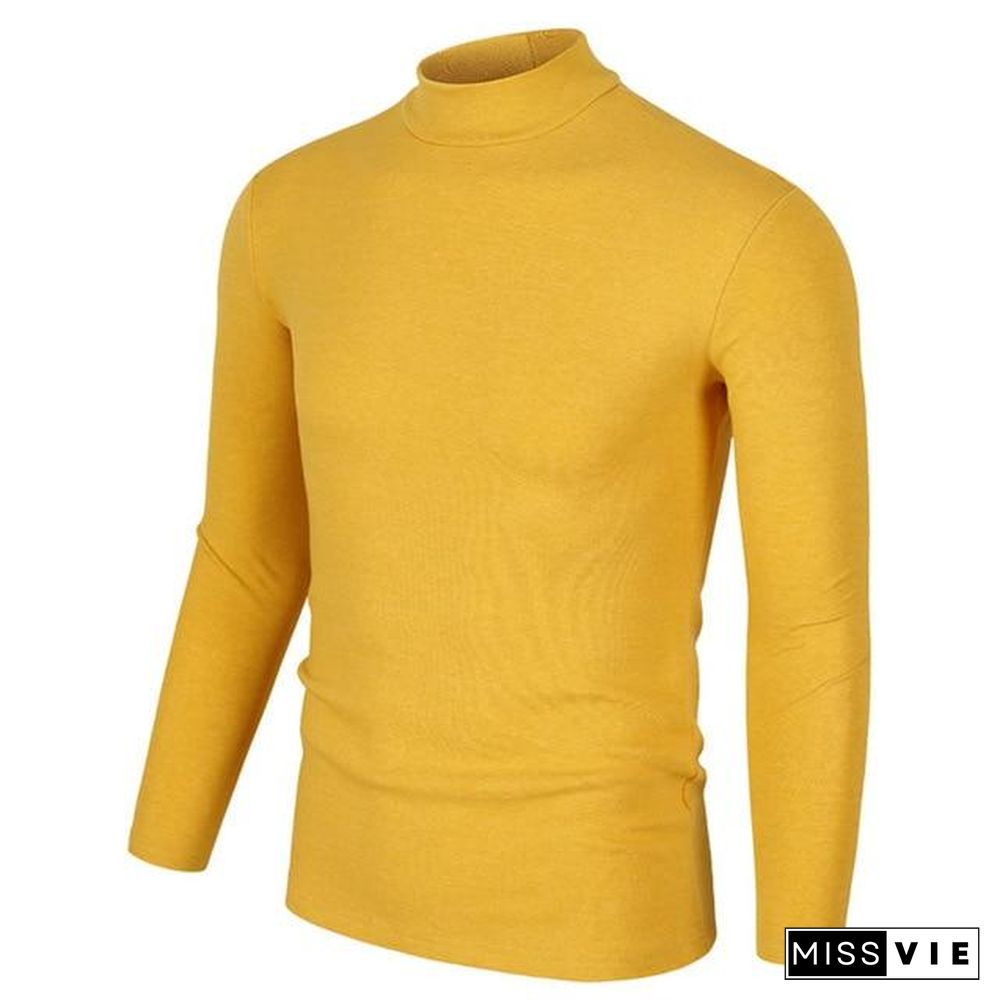 Half Turtleneck Men T-Shirt Casual Long Sleeve T Shirt Men Plus Size 6XL Fitness Tight Tee Shirt Men