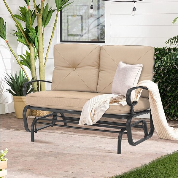 Nista 2 Person Outdoor Patio Black Metal Double Rocker Glider Garden Bench Loveseat with Cushions by Havenside Home