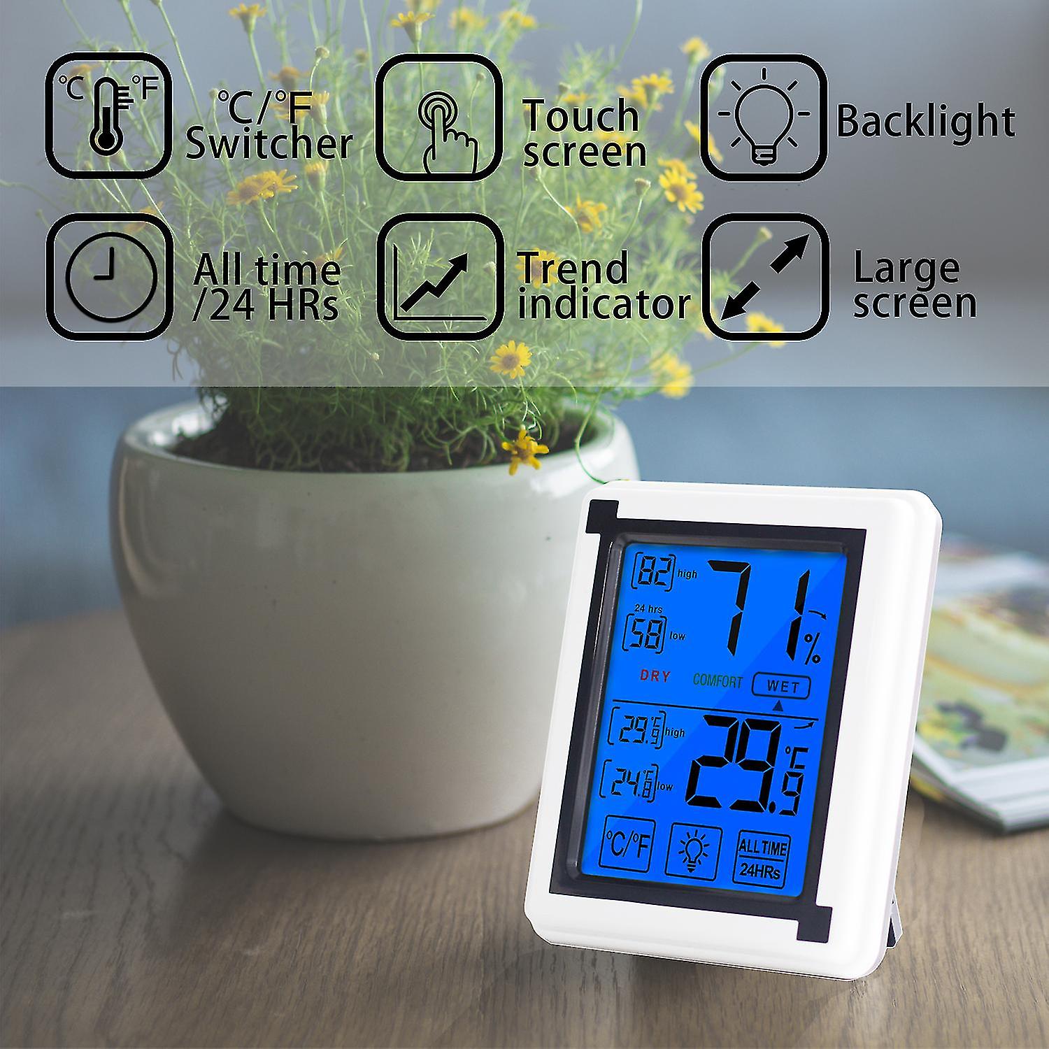 Thermometer Hygrometer With 4 Inch Large Backlight Lcd Touchscreen， Digital Temperature Humidity Monitor  For Nursery Room Greenhouse