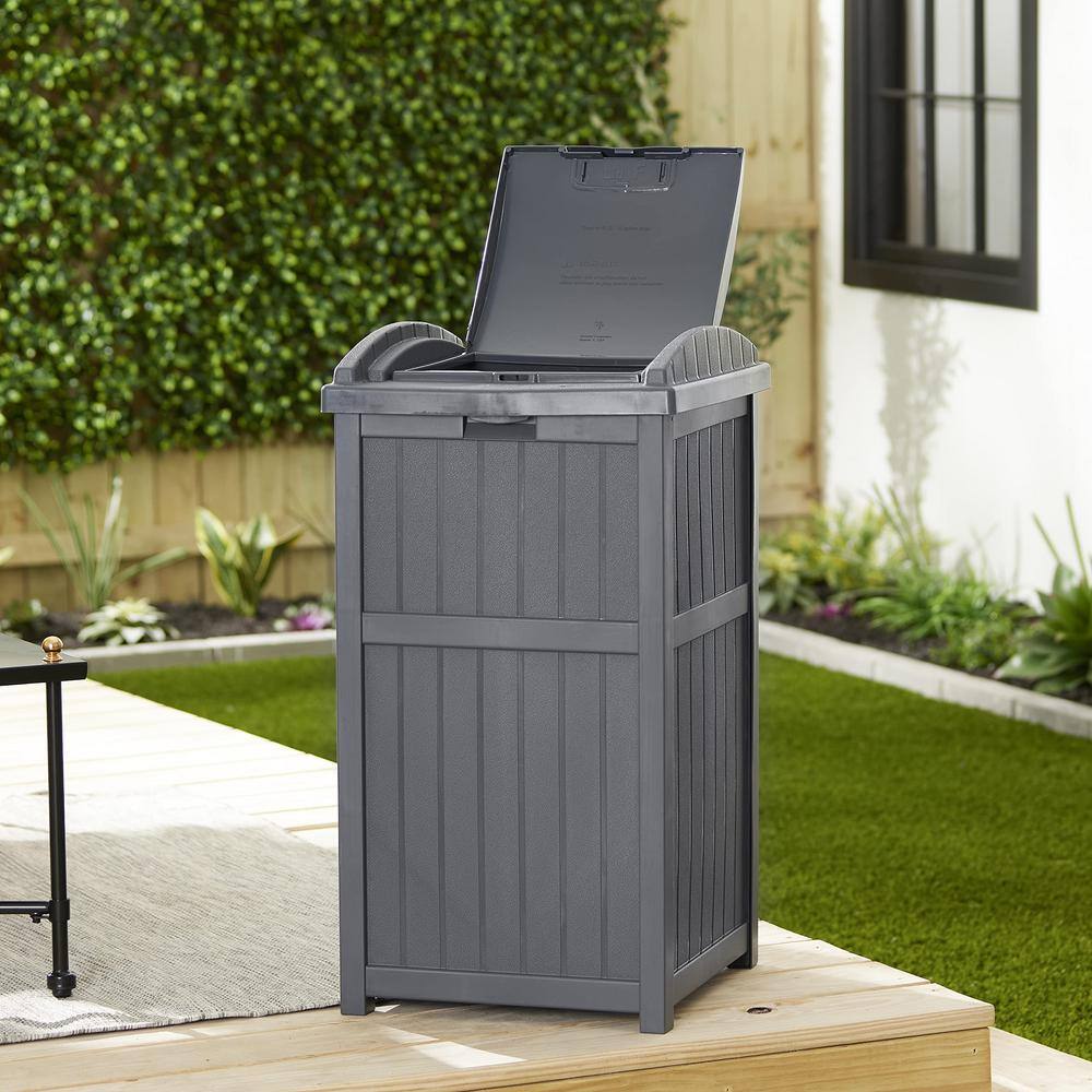 33 Gal. Resin Dark Grey Outdoor Hideaway Patio Trash Can TG33369