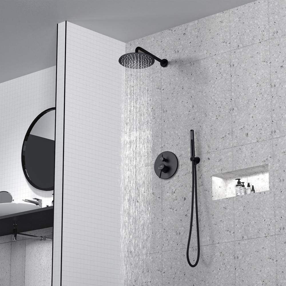 CASAINC 1-Spray Patterns Round 2-Functions 10 in. Wall Mount Dual Shower Heads with Handheld in Matte Black M6610-A-10-MB