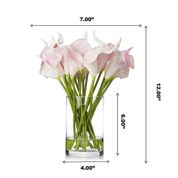 Enova Home Artificial 20 Pieces Real Touch Lilies Fake Silk Flowers Arrangement in Glass Vase with Faux Water for Home Decor