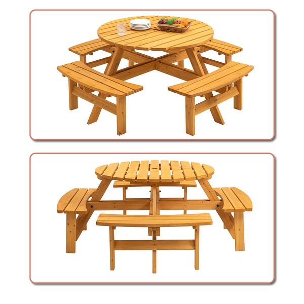 Classic Farmhouse Style Wooden Picnic Table with Integrated Benches